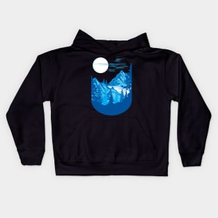 nature mountains design in blue Kids Hoodie